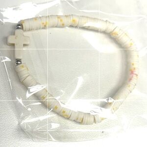 White Beaded Bracelet with Cross